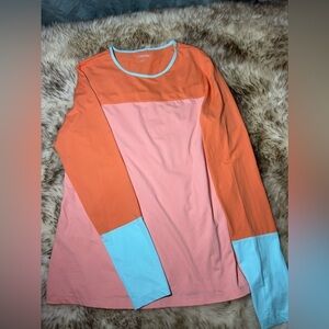 Lands End Orange, Pink, and Light Blue Long Sleeve Top